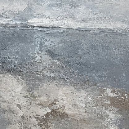 Minimalist Seascape Texture Canvas – Cool Blue & Taupe Painting – AURA035(Square)
