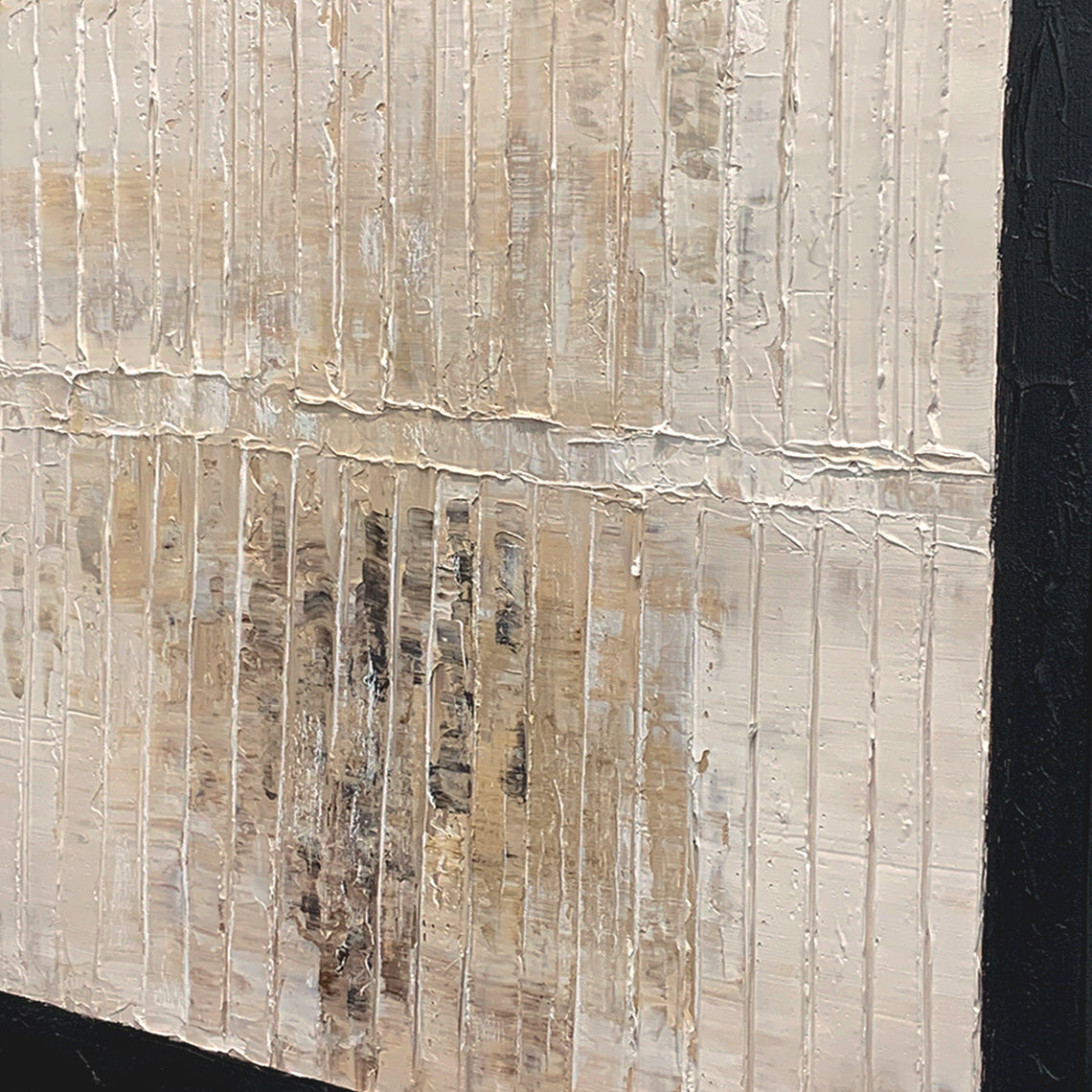 Minimalist Grid Textural Canvas – Cream & Black Accent – AURA006(Horizontal)