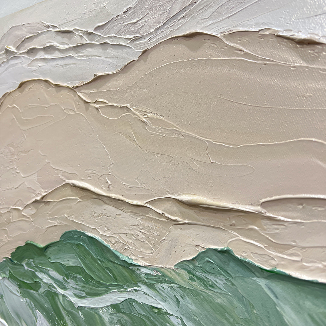 Textural Abstract Wall Art – Ocean Green & Sand Layers – AURA039(Horizontal)
