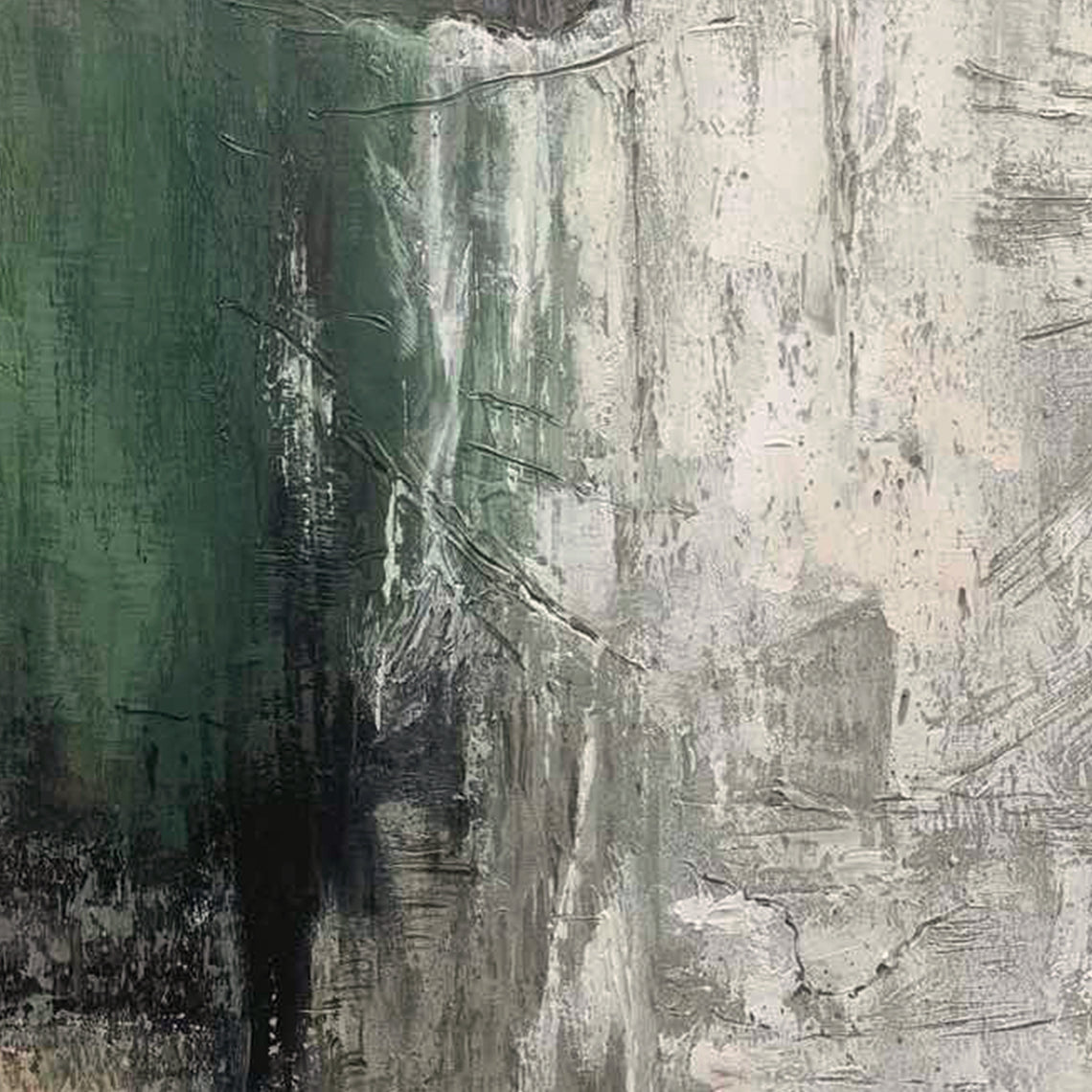Abstract Minimalist Wall Art – Forest Green & Neutral Grays – AURA021(Square)