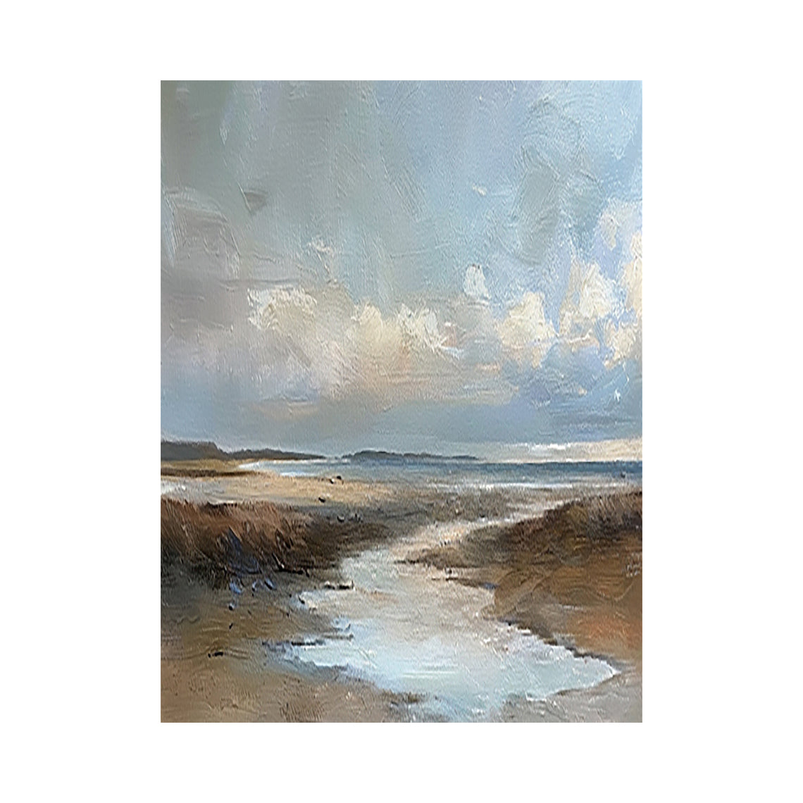 Blue Brown Knife Stroke Coastal Landscape Wabi-Sabi Textured Canvas Minimalist Oil Wall Art Decor AURA741