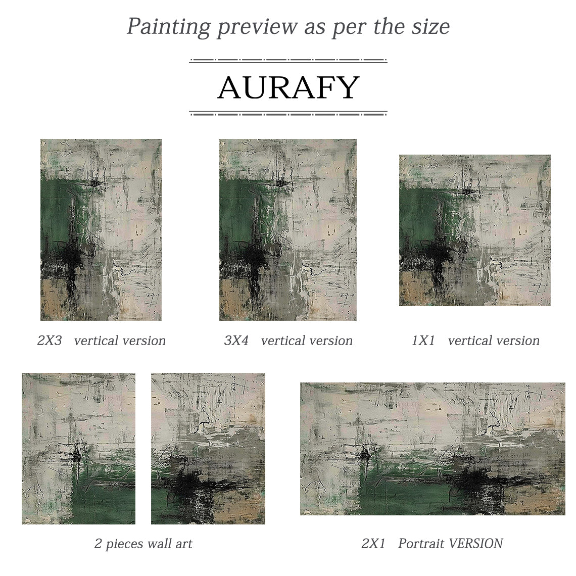 Abstract Minimalist Wall Art – Forest Green & Neutral Grays – AURA021(Square)