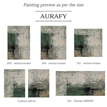 Abstract Minimalist Wall Art – Forest Green & Neutral Grays – AURA021(Square)