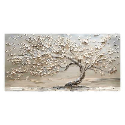 3D Textured Beige Tree Painting High-Relief Sculpted Tactile Surface Modern Organic Luxe AURA467