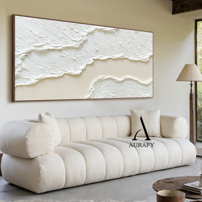 3D Textured Painting White Beige High-Relief Plaster Tactile Surface Wabi-Sabi Modern Organic Artwork AURA512