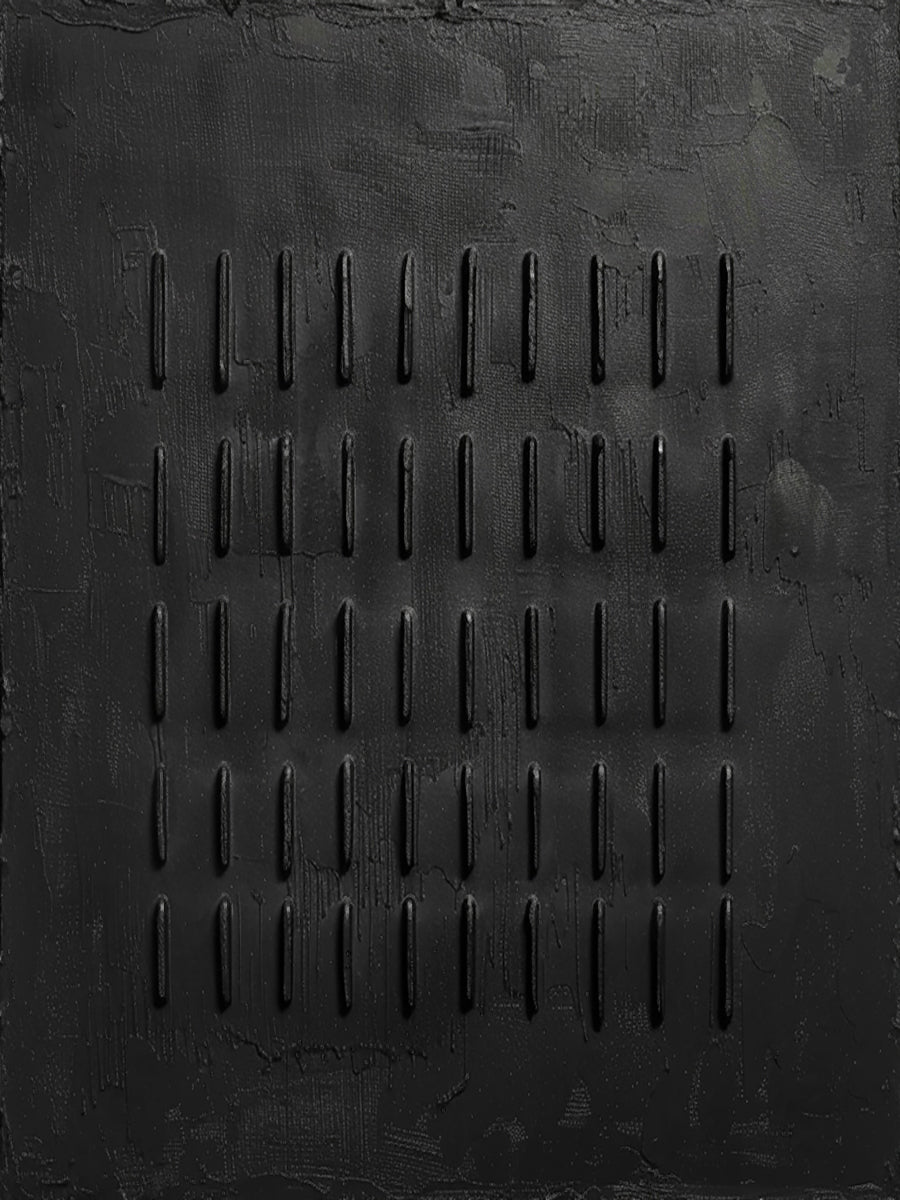 Monochrome Linear Texture Canvas – Deep Matte Black – AURA003(Horizontal)