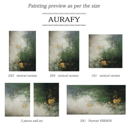 Verdant Haze Canvas — Forest Green & Mist Gold Textured Wall Art – AURA078