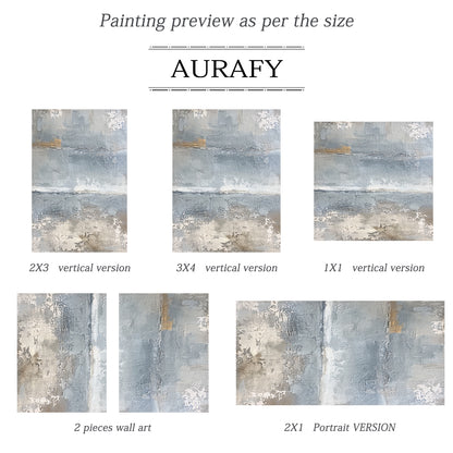 Minimalist Seascape Texture Canvas – Cool Blue & Taupe Painting – AURA035(Square)