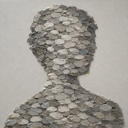 3D Textured Gray Plaster Wabi-Sabi Human Silhouette Knife Stroke Sculpted Canvas Minimalist Japandi Wall Art AURA703
