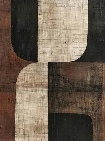 Primitive Balance – Beige Brown & Black Abstract Wall Art – AURA055(Vertical)