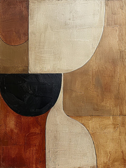 Earthen Harmony wall art – Ochre, Ivory & Onyx – AURA054(Vertical)