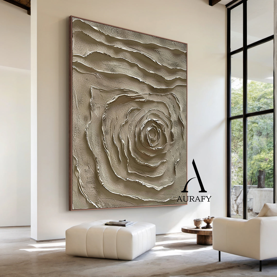 3D Textured Plaster Painting Abstract Rose Wabi-Sabi Japandi Neutral Brown High-Relief Tactile Minimalist Wall Art AURA538
