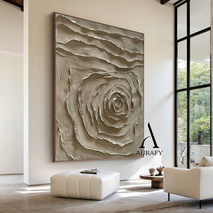 3D Textured Plaster Painting Abstract Rose Wabi-Sabi Japandi Neutral Brown High-Relief Tactile Minimalist Wall Art AURA538