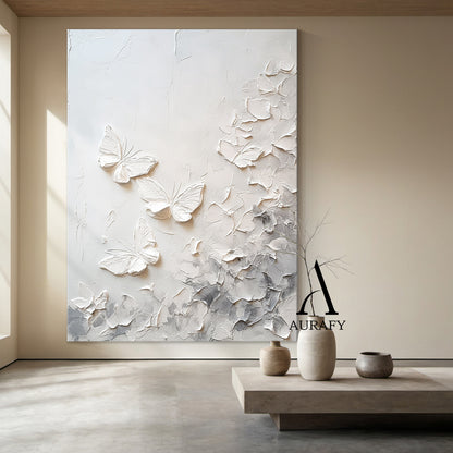 3D Textured Beige Butterfly Painting High-Relief Tactile Surface Modern Organic Minimalist Luxe Art AURA532