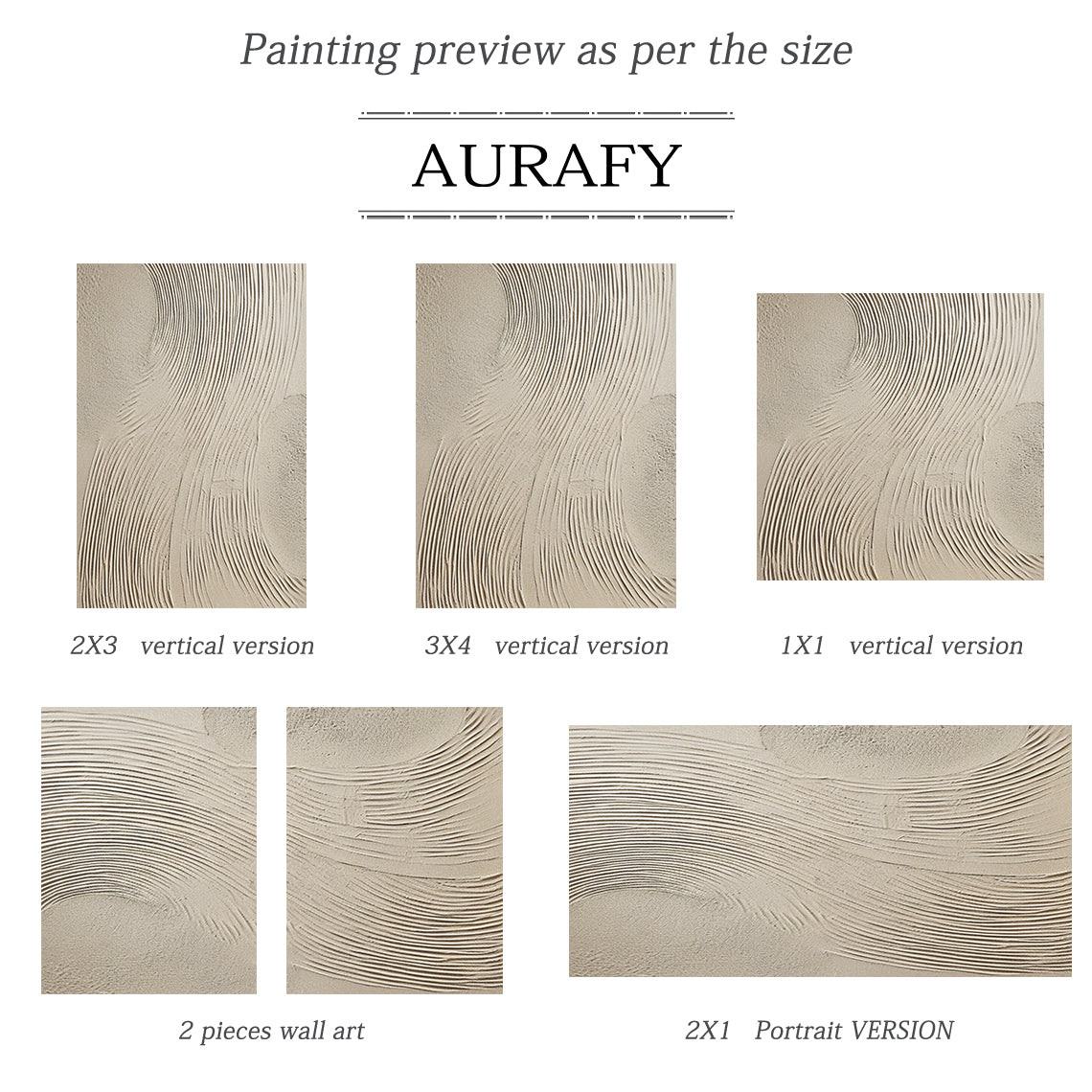 Swirling Impasto Canvas – Cream & Linen Tones – AURA044(Horizontal)