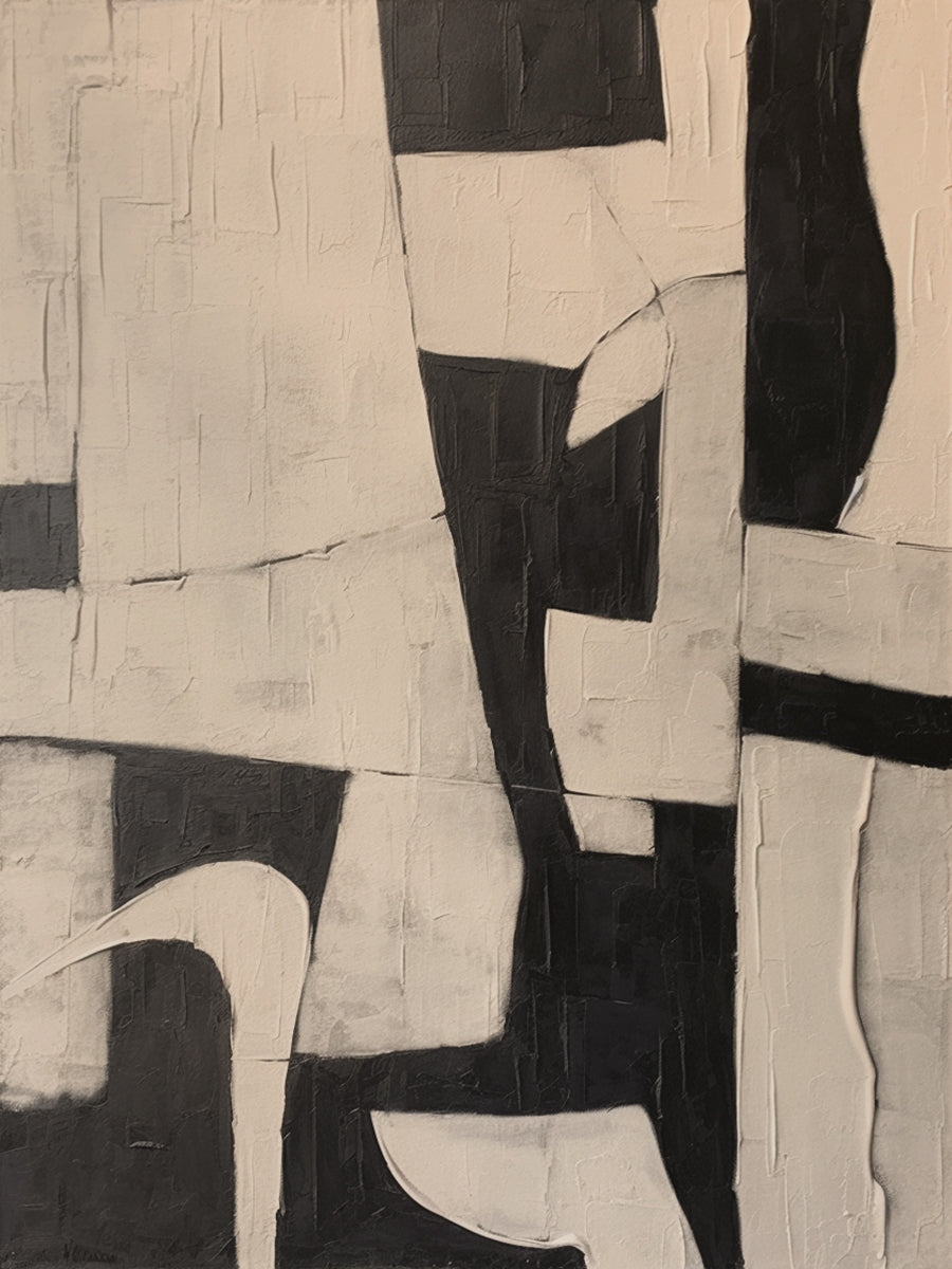 Abstract Geometric Texture Canvas – Noir & Sand painting – AURA050(Square)