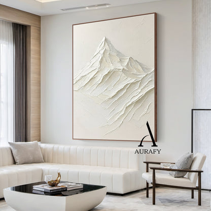 Minimalist Wall Art Beige Impasto Tactile Surface Knife Strokes Wabi-Sabi Abstract Mountain Art AURA554