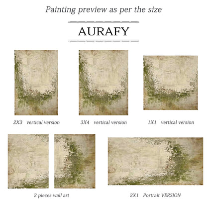 Wabi-Sabi Texture Wall Art – Moss Green & Aged Cream – AURA022(Vertical)