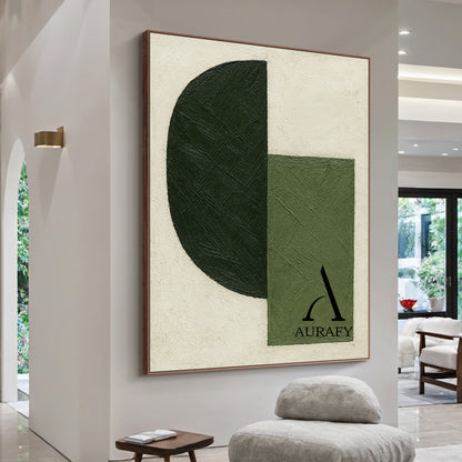 Minimalist Wall Art Green Beige Brushstroke Textured Modern Organic Abstract Geometric Art AURA546