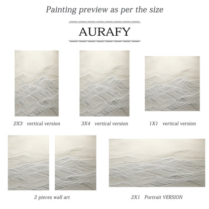 Mountain Ridge Relief Canvas – Cream & White Tones – AURA042(Horizontal)