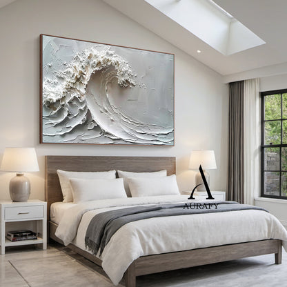3D Textured Gray Wave Modern Organic Impasto Tactile Sculpted Knife Strokes Artwork AURA521