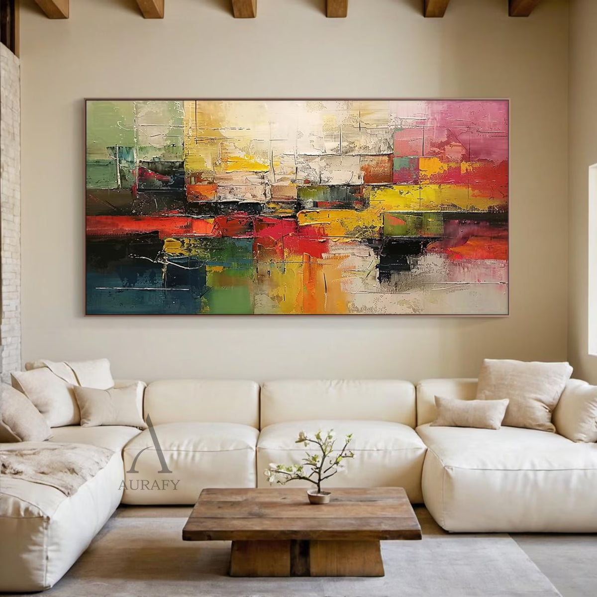 Color Blocks, Red Yellow Green 3D Impasto Abstract Painting AURA866