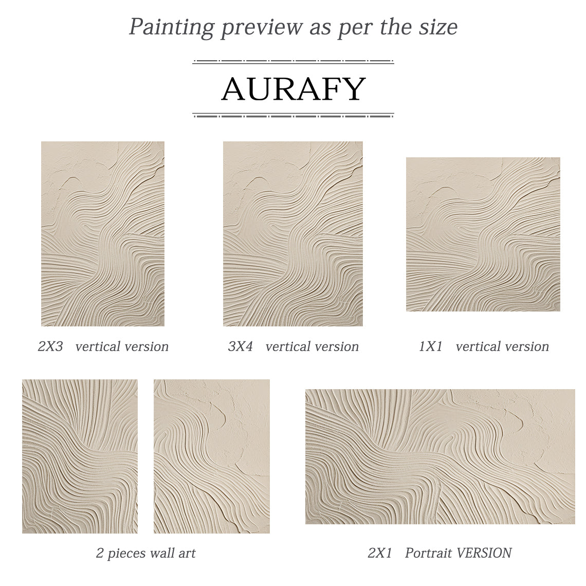 Flowline Texture Painting – Cream & Linen Tones – AURA045(Vertical)
