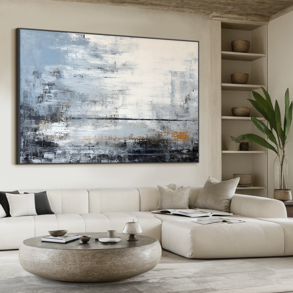 Modern General Abstract Blue Black Wall Art for Living Room -AURA177