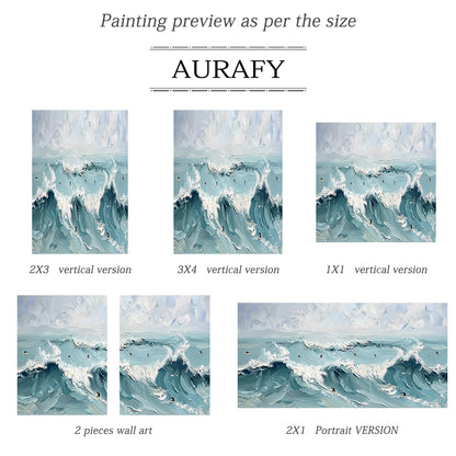 Blue Ocean Surf Art Thick Impasto Palette Knife Modern Expressionism Tactile Waves Surfers AURA415