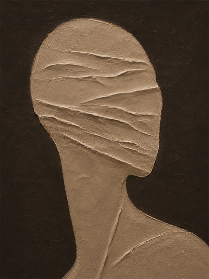Wabi-Sabi Brown 3D Textured Plaster Abstract Figure Japandi Minimalist High-Relief Tactile Wall Art AURA705