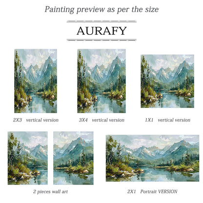 Green Landscape Oil Painting Modern Organic Visible Brushstrokes Lush Mountain Lake Art AURA421