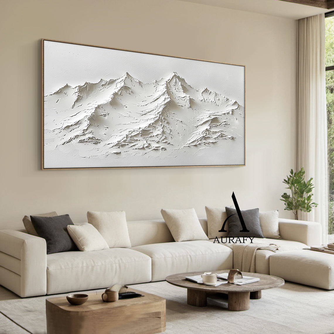 3D Textured Mountain Painting White High-Relief Sculpted Knife-Stroke Tactile Minimalist Luxe Artwork AURA518