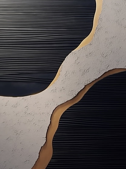 Flowing Contrast Black Gold Texture Wall Art – AURA005(Vertical)