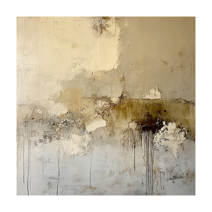 General Abstract Beige Plaster Textured Wabi-Sabi Art with Tactile Surface Paint Drips and Chipped Layers AURA611