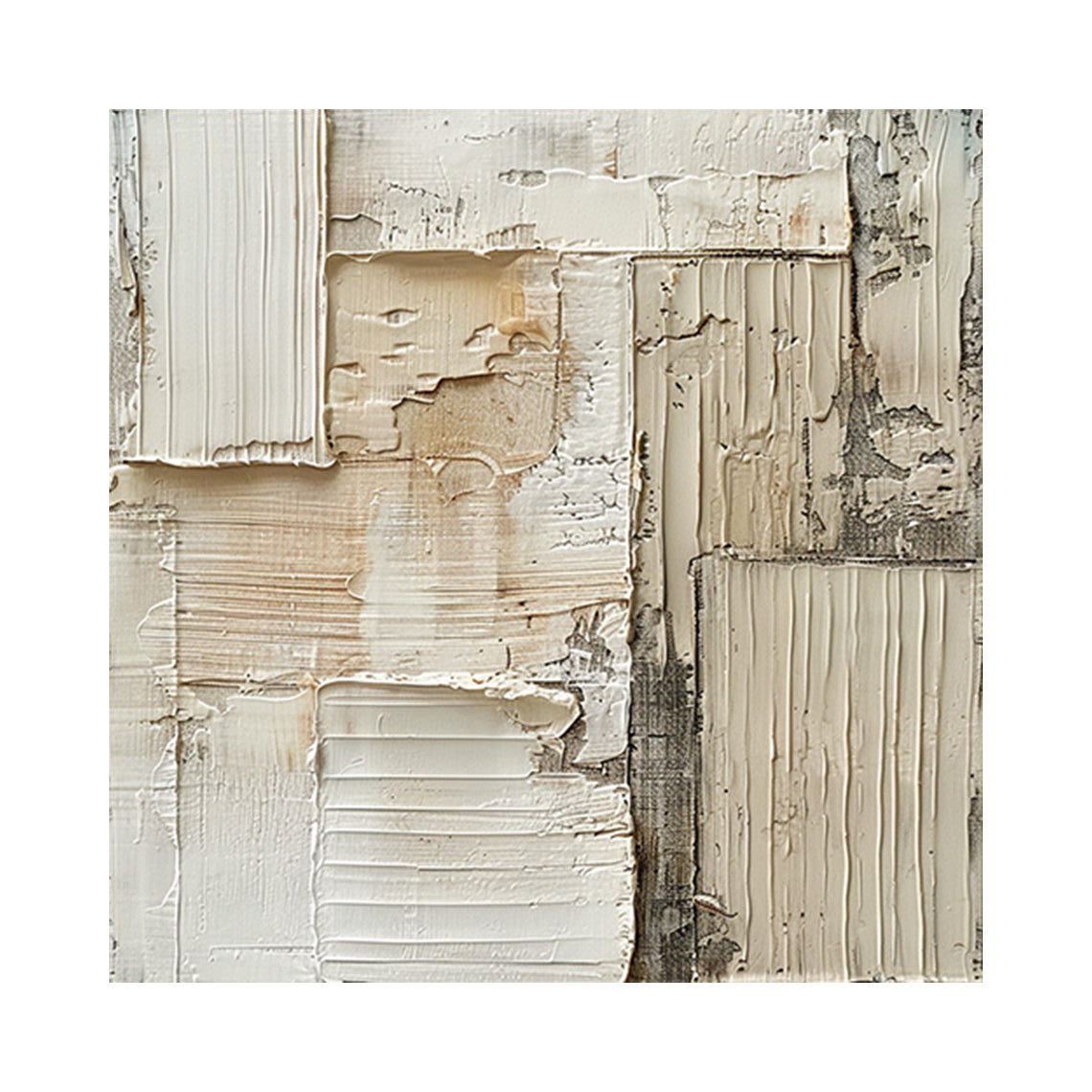 Weathered Grid, Beige Ridged Plaster Abstract Painting AURA868