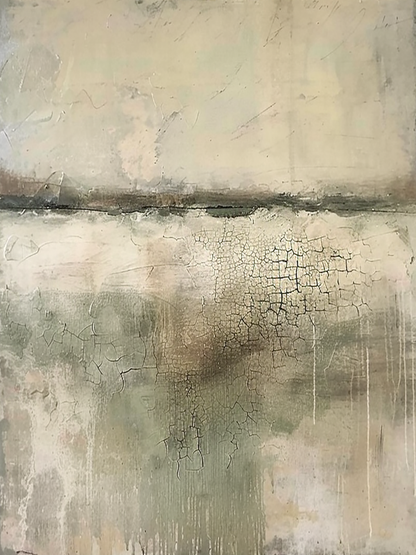 Mossed Silence-Green & Beige Wabi-Sabi Art-AURA080