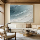 Abstract Ocean Blue Impasto Art with Tactile Sculpted Surface Knife Strokes Abstract Expressionist AURA463