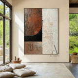 Abstract Brown White Art Tactile High-Relief Knife Strokes Mottled Modern Organic Canvas AURA476