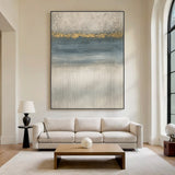Abstract Gray Blue Art Plaster Textured High-Relief with Golden Accents Modern Organic Minimalist Luxe AurafyArt AURA607