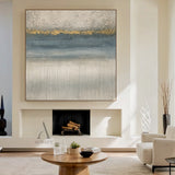 Abstract Gray Blue Art Plaster Textured High-Relief with Golden Accents Modern Organic Minimalist Luxe AurafyArt AURA607