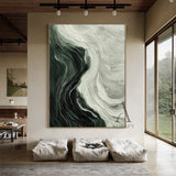 Green Abstract Art Thick Impasto Knife Strokes Flowing Wave Layers Modern Organic AURA502