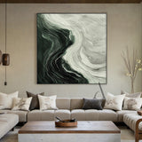 Green Abstract Art Thick Impasto Knife Strokes Flowing Wave Layers Modern Organic AURA502