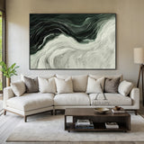 Green Abstract Art Thick Impasto Knife Strokes Flowing Wave Layers Modern Organic AURA502