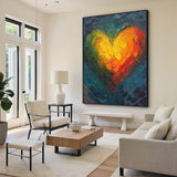Abstract Heart Oil Painting Impasto Knife Strokes Warm Yellow Red Cool Blue Tactile Surface AURA623