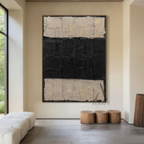 General Abstract Beige Black Impasto Texture Wabi-Sabi Tactile Artwork Modern Organic Sculpted Canvas AURA474