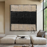 General Abstract Beige Black Impasto Texture Wabi-Sabi Tactile Artwork Modern Organic Sculpted Canvas AURA474