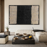 General Abstract Beige Black Impasto Texture Wabi-Sabi Tactile Artwork Modern Organic Sculpted Canvas AURA474