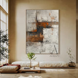 Abstract Brown Beige Art Thick Impasto Scraped Texture Wabi-Sabi Tactile Wall Decor AURA471
