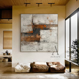 Abstract Brown Beige Art Thick Impasto Scraped Texture Wabi-Sabi Tactile Wall Decor AURA471