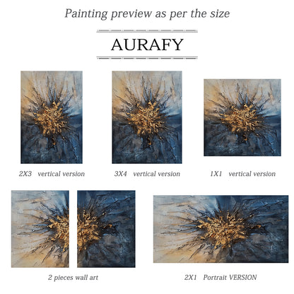 General Abstract Blue Yellow Textured Wall Art Living Room Decor AURA193